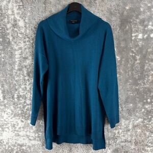 Eileen Fisher Size S Merino Wool Italian Yarn Minimalist Cowl Neck Sweater Blue